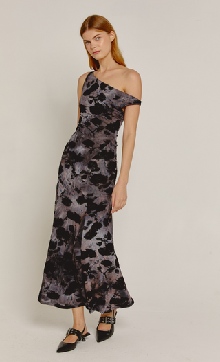 Black & Grey Burnout Fallen Shoulder Maxi Dress