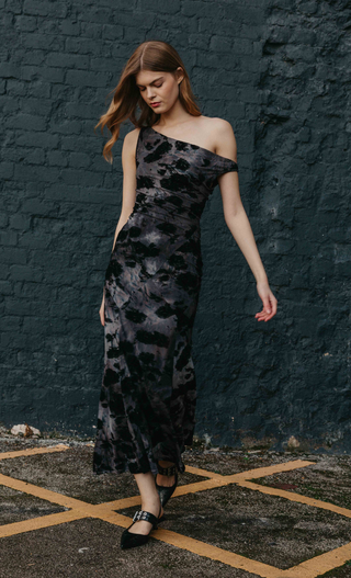 Black & Grey Burnout Fallen Shoulder Maxi Dress