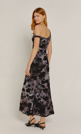 Black & Grey Burnout Fallen Shoulder Maxi Dress