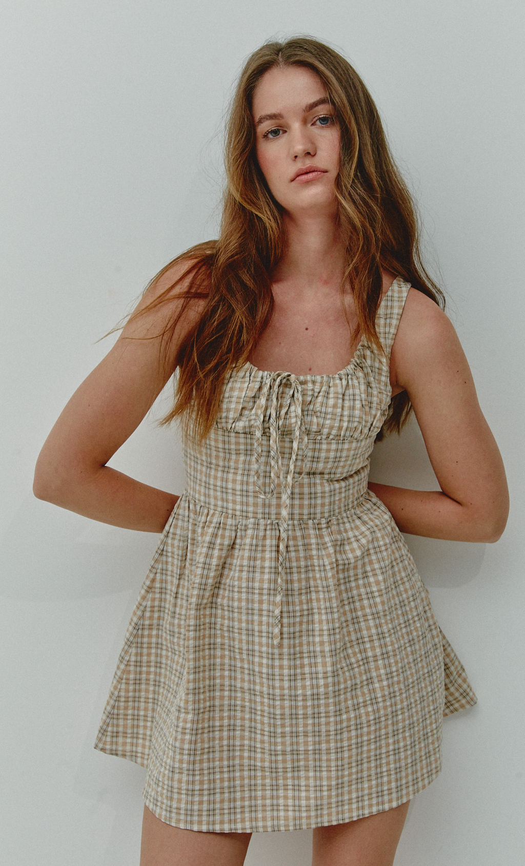 Beige Gingham Check Mini Dress Another Girl Beige Gingham Check Mini Dress Another Girl