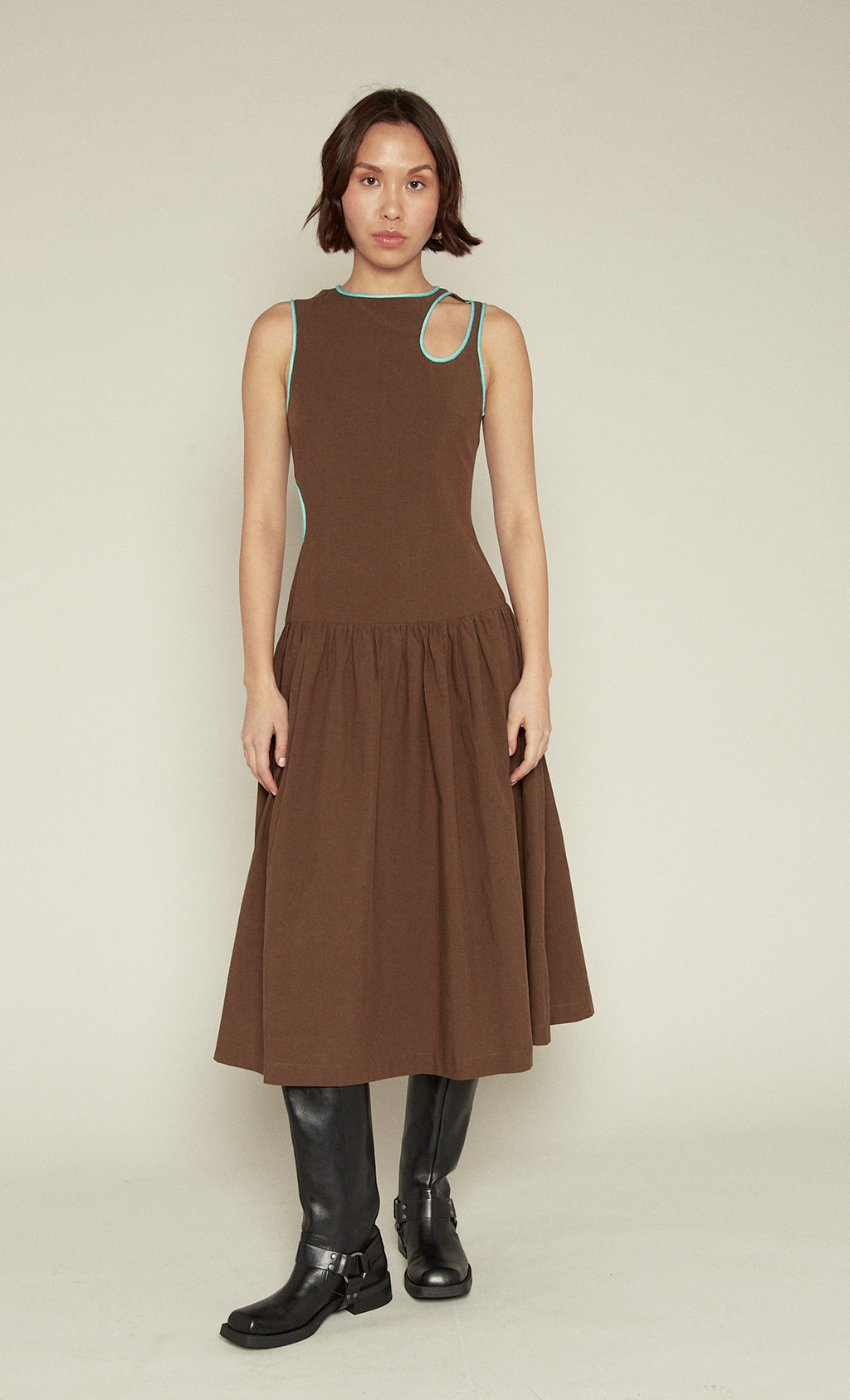 Brown Drop Waist Cutout Dress