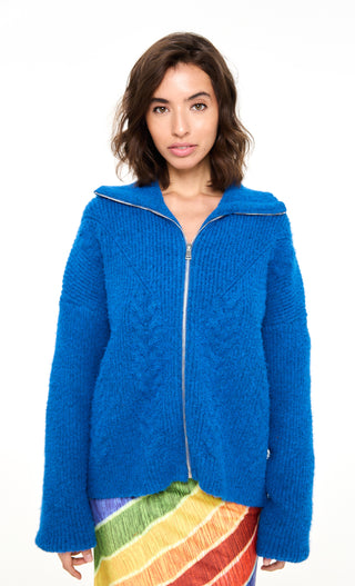 BLUE CABLE KNIT CARDIGAN