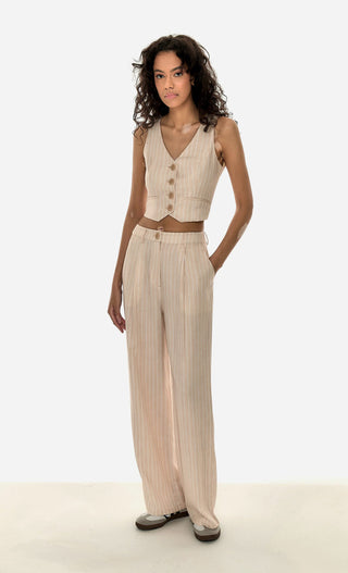 BEIGE PINSTRIPE TAILORED TROUSERS