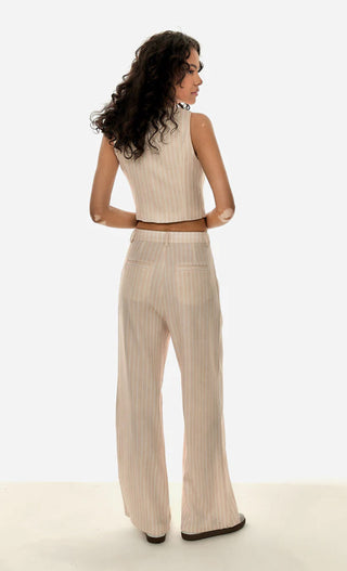 BEIGE PINSTRIPE TAILORED TROUSERS
