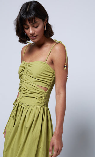 Green Drawstring Detail Midaxi Dress