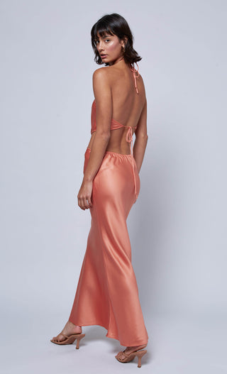 CORAL CUT OUT SHELL DETAIL MAXI DRESS