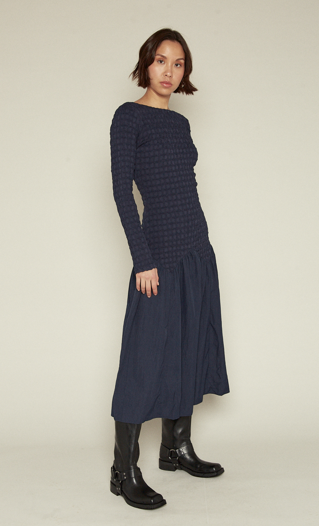 Blue Drop Waist Popcorn Dress