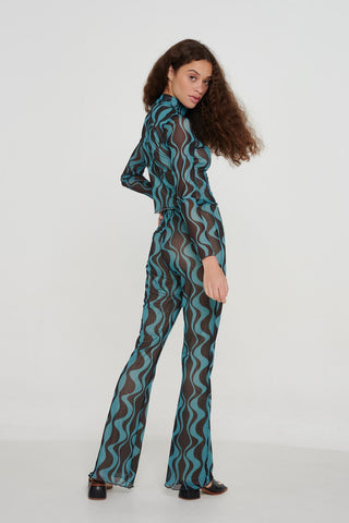 Recycled Wavy Print Flare Trousers