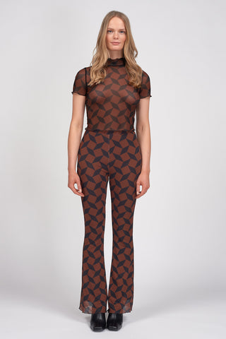 Recycled Brown Geo Mesh Flared Trousers