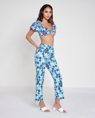 Organic Blue Floral Cropped Jeans