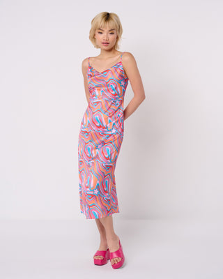 Swirl Print Bias Cut Slip Dress