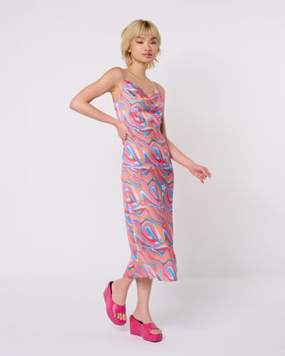 Swirl Print Bias Cut Slip Dress
