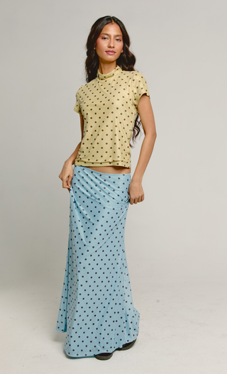 Blue & Brown Polka Dot Mesh Maxi Skirt
