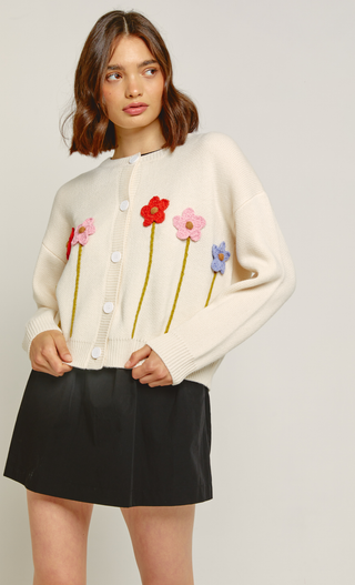 Cream Flower Crochet Cardigan
