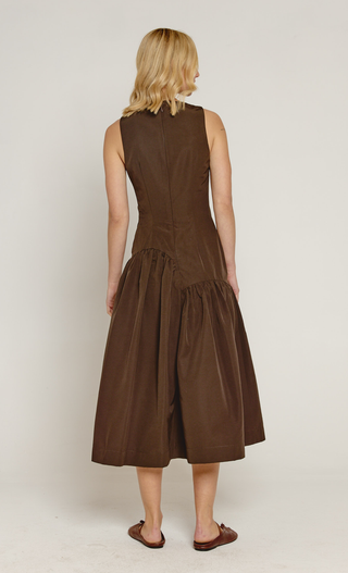 Brown Seam Drop Waist Midi Dress