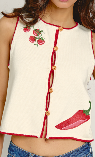 Cream Chili Tomato Knit Waistcoat