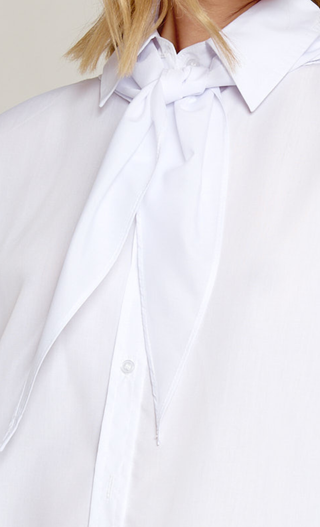 White Boxy Tie Neck Scarf Shirt