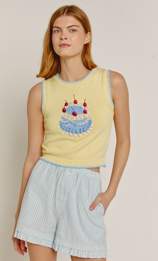 Butter Cake Embroidered Knit Tank Top