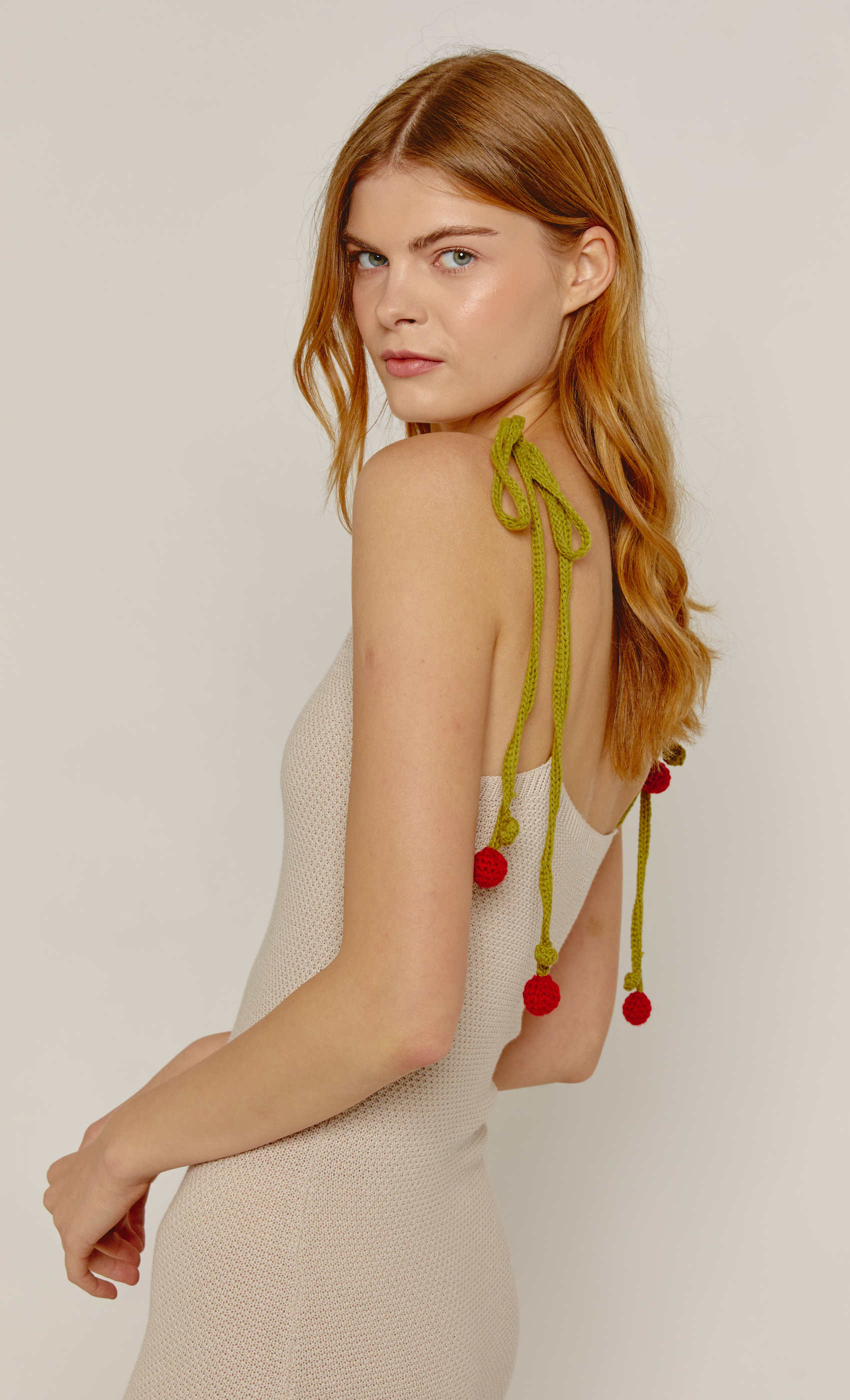 Cream Cherry Strap Knit Cami Midi Dress Another Girl Cream Cherry Strap Knit Cami Midi Dress Another Girl