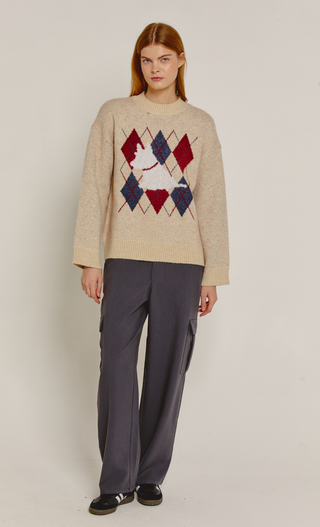 Cream Westie Dog Argyle Knit Jumper