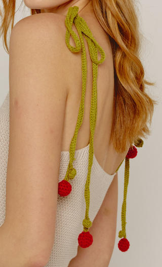 Cream Cherry Strap Knit Cami Midi Dress