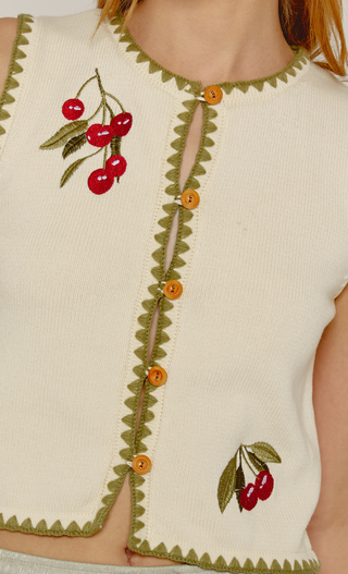 Cream Cherry Embroidered Waistcoat