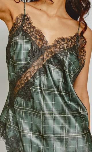 Olive Check Lace Trim Cami Top