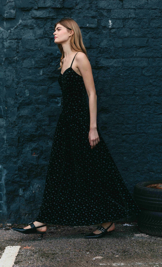Black Velvet Ditsy Floral Maxi Dress
