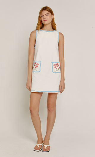 Ivory Embroidered Detail Shift Mini Dress