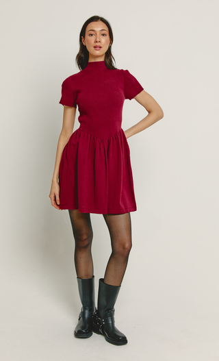 Burgundy Waist Detail Knit Mini Dress