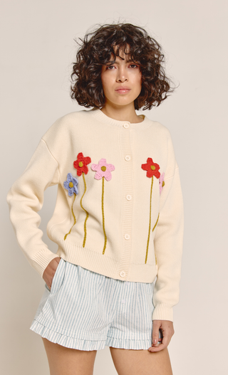 Cream Flower Crochet Cardigan