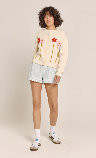 Cream Flower Crochet Cardigan