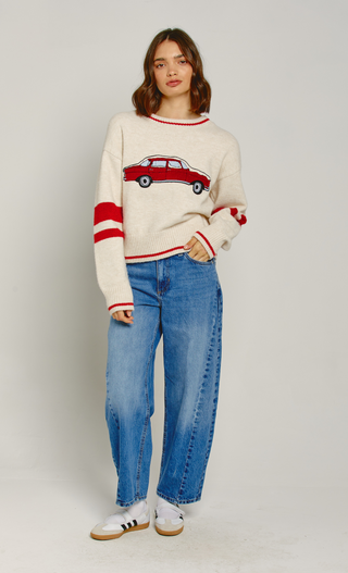 Retro Red Car Intarsia Jumper
