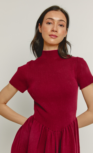 Burgundy Waist Detail Knit Mini Dress