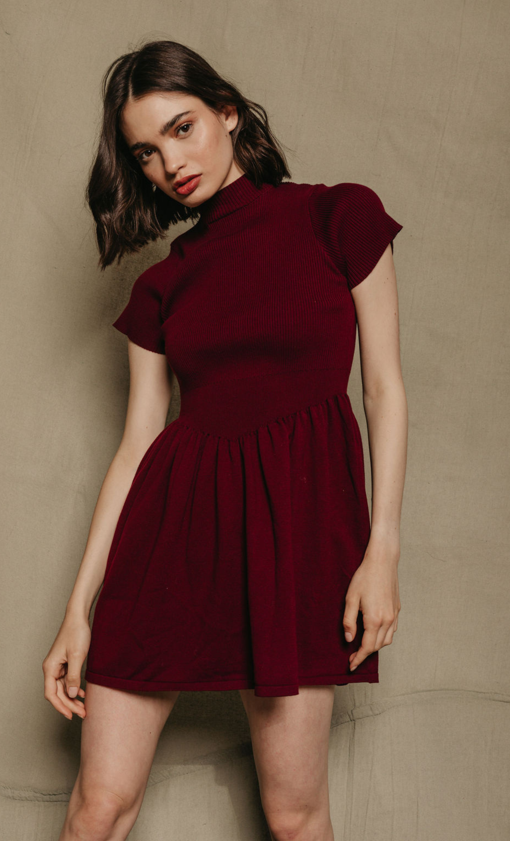 Burgundy Waist Detail Knit Mini Dress Another Girl Burgundy Waist Detail Knit Mini Dress Another Girl