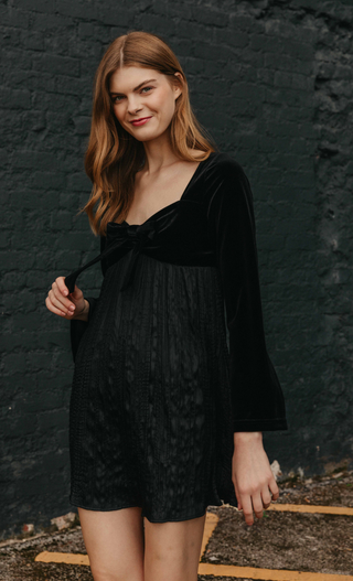 Black Velvet Bow Mini Dress