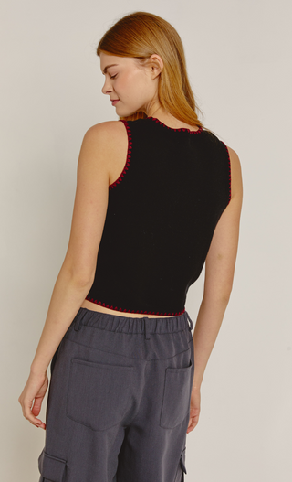 Black Bow Argyle Sleeveless Knit Top