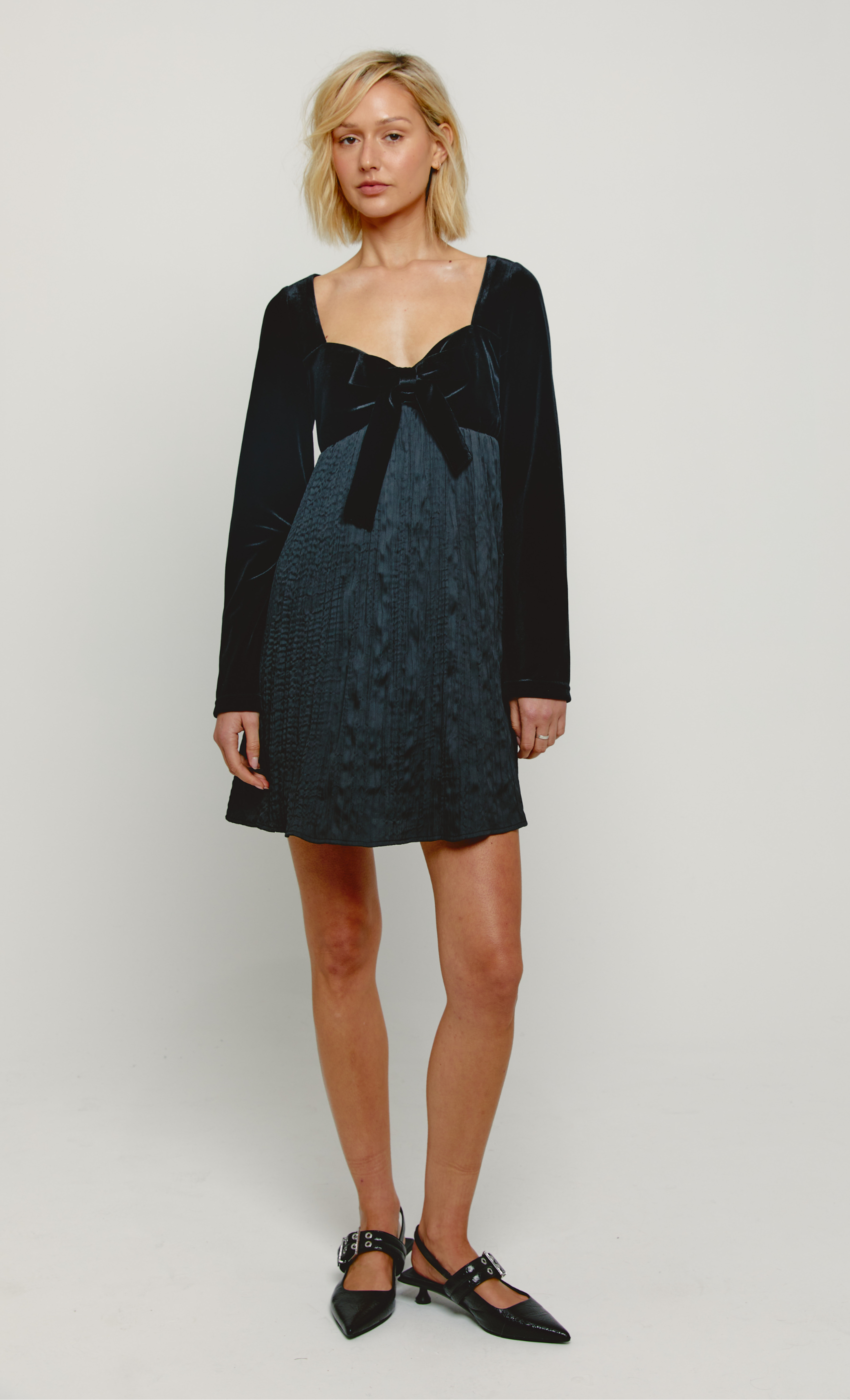 Black Velvet Bow Mini Dress Another Girl Black Velvet Bow Mini Dress Another Girl