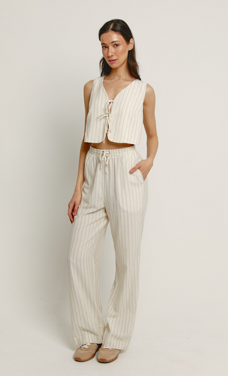 Beige Stripe Tie Front Jumpsuit – Another Girl