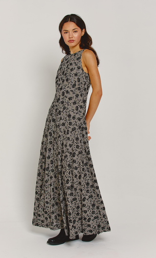 Black Gingham Flocked Maxi Dress