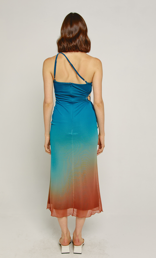 Ombre Midi Dress with Asymmetric Neckline and Shell Detailing