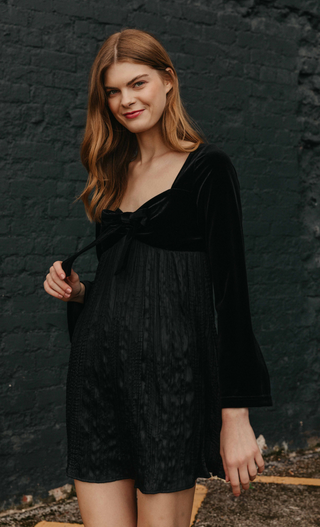 Black Velvet Bow Mini Dress