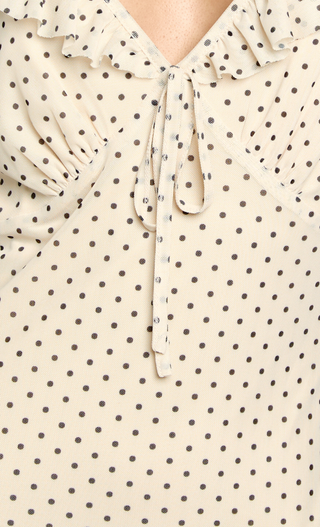 Cream Polka Dot Ruffle Maxi Dress