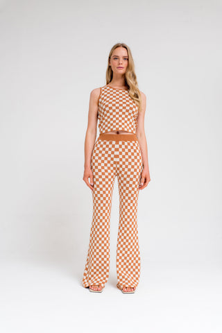 Organic Knit Orange Checkered Tank