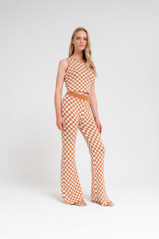 Organic Knit Orange Checkered Tank