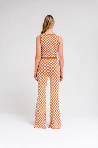 Organic Knit Orange Checkered Tank