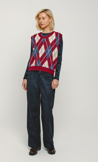 Red Argyle Knit Vest Top
