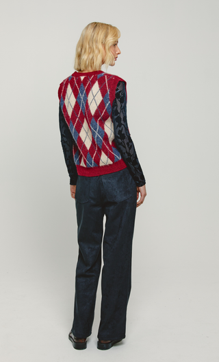 Red Argyle Knit Vest Top
