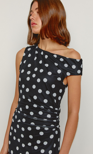 Black Polka Dot Fallen Shoulder Maxi Dress