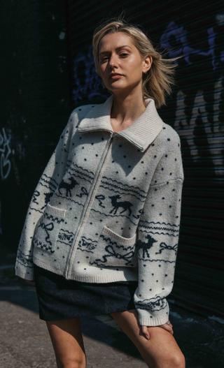 Cream Fair Isle Zip-Up Knit Jumper